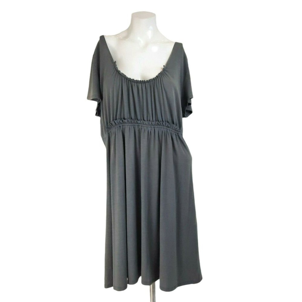 Espresso Gray Ruffle Accent A-Line Casual Dress